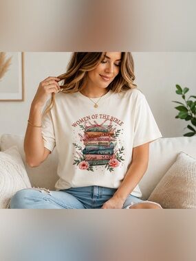 Christian Bible Graphic T-Shirt L Floral Faith Scripture Book Tee Cotton Peasant